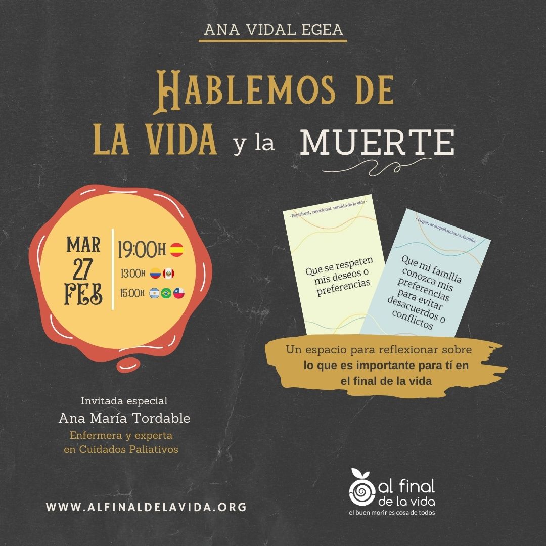 Cartel promocional del evento "Hablemos de la vida y la muerte" del 27 de Febrero de 2024